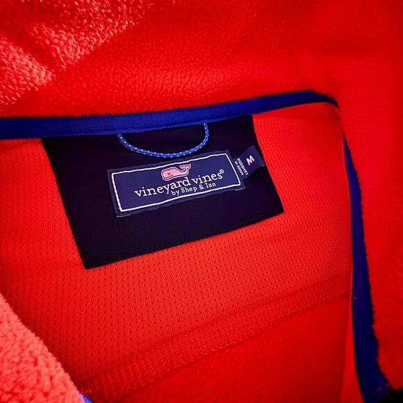 Vineyard Vines Orange Fleece Vest with Navy Trim, Size M - Picture 3 of 4